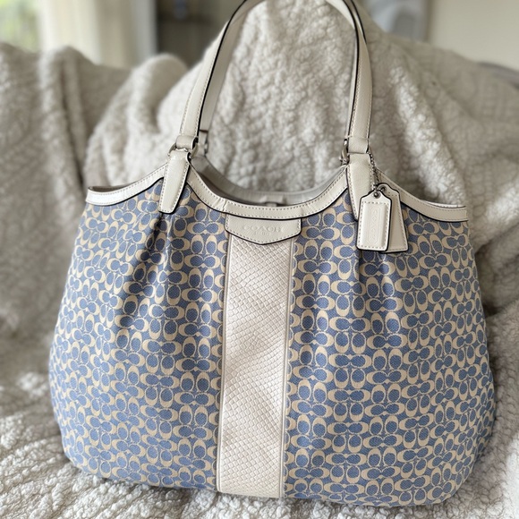 Rare Legacy Vintage Coach Signature Stripe Devon Jacquard Shoulder Bag Blue Cs - Picture 2 of 16